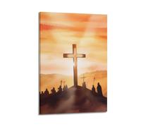 ZZBXSJ Poster Frame Canvas Wall Art Prints for Living Room Decor - Religious Posters Cross And Figures Silhouette at Sunset Poster 16x24inch(40x60cm) Picture Frame Artwork
