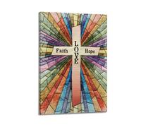 ZZBXSJ Poster Frame Canvas Wall Art Prints for Living Room Decor - Religious Posters Cross Posters with Stained Glass Designs 16x24inch(40x60cm) Picture Frame Artwork