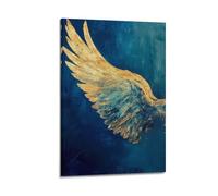 ZZBXSJ Poster Frame Canvas Wall Art Prints for Living Room Decor - Religious Posters Golden Blue Angel Wing in A Dark Blue, Textured Background 24x36inch(60x90cm) Picture Frame Artwork