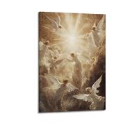 ZZBXSJ Poster Frame Canvas Wall Art Prints for Living Room Decor - Religious Posters Multiple Angels Flying Towards A Radiant Light 12x18inch(30x45cm) Picture Frame Artwork