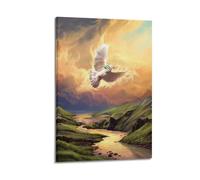 ZZBXSJ Poster Frame Canvas Wall Art Prints for Living Room Decor - Religious Posters Peaceful Dove with Olive Branch over Scenic River Poster 20x30inch(50x75cm) Picture Frame Artwork