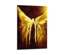 ZZBXSJ Poster Frame Canvas Wall Art Prints for Living Room Decor - Religious Posters Radiant Golden Winged Angel Against A Dark, Starry Background 24x36inch(60x90cm) Picture Frame Artwork