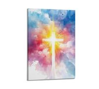 ZZBXSJ Poster Frame Canvas Wall Art Prints for Living Room Decor - Religious Posters Rainbow Radiance Cross Poster 08x12inch(20x30cm) Picture Frame Artwork