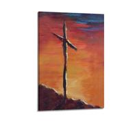 ZZBXSJ Poster Frame Canvas Wall Art Prints for Living Room Decor - Religious Posters Silhouette Cross on Hill at Sunset Poster 08x12inch(20x30cm) Picture Frame Artwork