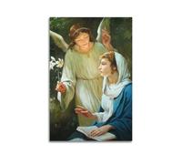 ZZBXSJ Poster Unframe Canvas Wall Art Prints for Living Room Decor - Christianity Art Poster Angel with Lily Beside A Reading Woman 16x24inch(40x60cm) Picture Unframe Artwork