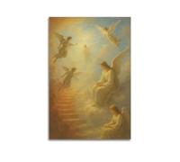 ZZBXSJ Poster Unframe Canvas Wall Art Prints for Living Room Decor - Christianity Art Poster Angels in The Heavenly Realm with Stairway 16x24inch(40x60cm) Picture Unframe Artwork
