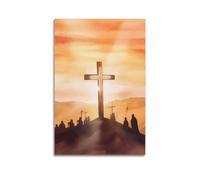 ZZBXSJ Poster Unframe Canvas Wall Art Prints for Living Room Decor - Religious Posters Cross And Figures Silhouette at Sunset Poster 20x30inch(50x75cm) Picture Unframe Artwork