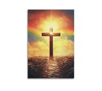 ZZBXSJ Poster Unframe Canvas Wall Art Prints for Living Room Decor - Religious Posters Glowing Cross in Field at Sunset Poster 20x30inch(50x75cm) Picture Unframe Artwork