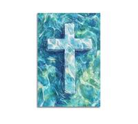 ZZBXSJ Poster Unframe Canvas Wall Art Prints for Living Room Decor - Religious Posters Marble Like Cross in Blue Abstract Background Poster 20x30inch(50x75cm) Picture Unframe Artwork