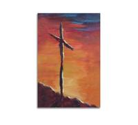 ZZBXSJ Poster Unframe Canvas Wall Art Prints for Living Room Decor - Religious Posters Silhouette Cross on Hill at Sunset Poster 20x30inch(50x75cm) Picture Unframe Artwork