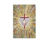 ZZBXSJ Poster Unframe Canvas Wall Art Prints for Living Room Decor - Religious Posters Stained Glass Style Cross And Dove Poster 24x36inch(60x90cm) Picture Unframe Artwork