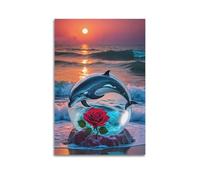 ZZBYMX Animal Posters Sunset Wave Rose Dolphin Crystal Ball Poster Decorative Painting Canvas Wall Posters And Art Picture Print Modern Family Bedroom Decor Posters 08x12inch(20x30cm)