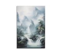 ZZBYMX Landscape Poster Chinese Landscape Waterfall Painting Poster Decorative Painting Canvas Wall Posters And Art Picture Print Modern Family Bedroom Decor Posters 16x24inch(40x60cm)