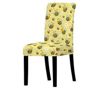 ZZDXL Dining Chair Covers Set of 4 Bee Yellow Modern Elastic Stretch Chair Protector slipcovers, Removable Washable Kitchen Chair Seat Cover for Hotel, Restaurant, Wedding, Dining Room