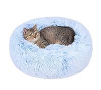 ZZDXL Plush Donut Dog Bed Light Blue Small Dog Bed Washable, Round Self-Warm Calming Pet Cat Bed, Cuddler Kennel Soft Puppy Sofa, Anti-Slip Bottom