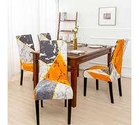 ZZDXW Chair Covers Orange Grey Marble Chair Covers for Dining Chairs Stretch Spandex Elastic Band Dining Chairs Covers,Removable Washable Dining Chair Covers,Modern Dining Room Chair Covers(Set of 2)