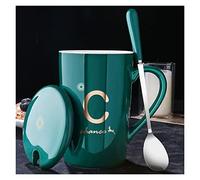 ZZDXW Personalised Mugs With Text,Ceramic Mugs With Lids,Coffee Mug With Lid And Stainless Steel Spoon,Birthday Gifts For Her Friend,Women,Mum,Sister,Men，,Name/Initial Reusable Coffee Cups With Lids