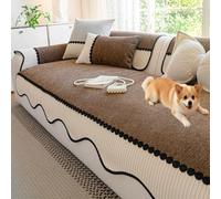 ZZenSmot Chenille Couch Protector, 360° Full Protection Anti-Slip Sofa Slipcover, Machine Washable Non-Slip Silicone Furniture Covers for Pets - Fits Most Living Room Couches (Coffee,27.6in*94.5in)