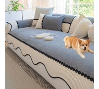 ZZenSmot Chenille Couch Protector, 360° Full Protection Anti-Slip Sofa Slipcover, Machine Washable Non-Slip Silicone Furniture Covers for Pets - Fits Most Living Room Couches (Grey,27.6in*110.2in)