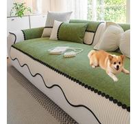 ZZenSmot Chenille Couch Protector, 360° Full Protection Anti-Slip Sofa Slipcover, Machine Washable Non-Slip Silicone Furniture Covers for Pets - Fits Most Living Room Couches (Green,43.3in*118.1in)
