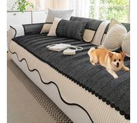 ZZenSmot Chenille Couch Protector, 360° Full Protection Anti-Slip Sofa Slipcover, Machine Washable Non-Slip Silicone Furniture Covers for Pets - Fits Most Living Room Couches (Black,35.4in*94.5in)