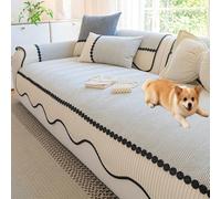 ZZenSmot Chenille Couch Protector, 360° Full Protection Anti-Slip Sofa Slipcover, Machine Washable Non-Slip Silicone Furniture Covers for Pets - Fits Most Living Room Couches (White,27.6in*110.2in)