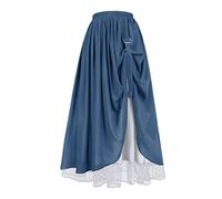 ZZEQYG Women's Victorian Renaissance Skirt Double-Layer Long Skirts, Blue, M