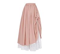 ZZEQYG Women's Victorian Renaissance Skirt Double-Layer Long Skirts, Pink, XL