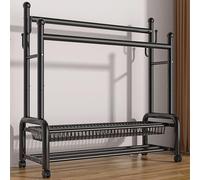 ZzERTE Double Rods Garment Rack With Wheels,Multifunctional Heavy Duty Clothes Organizer,Clothing Racks For Hanging Clothes,with Storage Shelves/Hooks,For Bedroom Laundry Room(Black,150cm/59in)