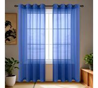 ZZGZZG Sheer Curtains Eyelet 140 x 100 cm Light Filtering Voile Net Curtain Contemporary for Bedroom Living Room Patio Door, Navy Blue