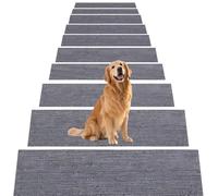 ZZGZZG Stair Treads Non Slip, 5 Pcs 32 x 145 cm Polyester Reusable Adhesive Non Slip Stair Protection Mats Washable Peel and Stick for Wooden Steps Indoor, Grey