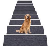 ZZGZZG Stair Treads Non Slip, 5 Pcs 36 x 145 cm Polyester Reusable Adhesive Non Slip Stair Protection Mats Washable Peel and Stick for Wooden Steps Indoor, Dark Grey