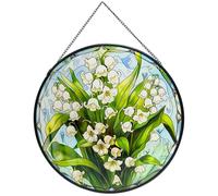 ZZHAOYI Lily of Valley Suncatcher Hanging, 7.9'' Stained Glass Window Hanging White Flower Sun Catchers, Floral Decor for Anniversary Love Gifts, Wedding Gifts, Housewarming Gift