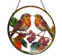 ZZHAOYI Robins Sun Catcher Stained Glass Window Hanging Suncatcher Indoor Window with Metal Chain, Birds Gifts for Women Mom Bird Lovers