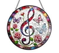 ZZHAOYI Treble Clef Stained Glass Window Hanging, 7.8'' Musical Note Suncatcher Window Decoration Music Lover Gifts