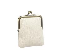 ZZHAOYI Women Genuine Leather Clutch Coin Purse Mini Kiss Lock Change Purse Wallet Slim Retro Coin holder Purse, White, Concise Fashion Atmosphere