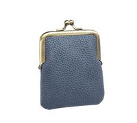 ZZHAOYI Women Genuine Leather Clutch Coin Purse Mini Kiss Lock Change Purse Wallet Slim Retro Coin holder Purse, Denim Blue, Concise Fashion Atmosphere