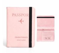 ZZHBOO 1 Passport Case, PU Leather Passport Cover with RFID Blocker and Strap, Organiser for ID, Credit Cards, Tickets and Travel Documents, 2.5 cm, Pink