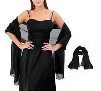 ZZHBOO 1 x Elegant Evening Dress for Wedding, Pure Chiffon Stole, High Quality Plain Colours Evening Coat for Bride, Bridesmaid, Wedding Dress, Scarf and Cape Two Use, Black