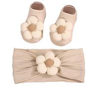 ZZHBOO Baby Non-Slip Set, Soft Headband and Non-Slip Socks, Cute Flowers, for Babies and Toddlers, White and Brown