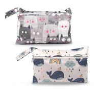 ZZHBOO Pack of 2 Nappy Belts, Mini Zip Wet Bag, Nappy Bag, Changing Bag, Waterproof, Organiser Bag for Cosmetic Pads, Baby Nappies on the Go Travel, White and Colourful
