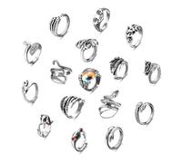 ZZHDCC 12-24Pcs Vintage Cool Gothic Rings Set for Women Men Multi-Style Y2K Alt Rings Adjustable Chunky Rings Stacking Knuckle Black Rings Snake Hug Finger Rings Hippie Punk Open Rings Halloween for