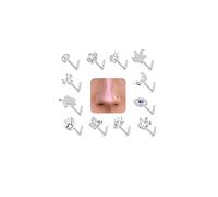ZZHDCC 12Pcs Nose Rings Stud Stainless Steel L Shaped Studs 20G Nose Ring Flower Evil Eye Butterfly Cute Screw Nose Studs Piercings Jewelry 14K Gold Silver Black CZ Jewelry for Women Men, Stainless