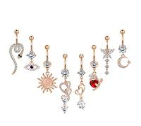 ZZHDCC 14G Cubic Zirconia Belly Button Ring Stainless Steel Belly Rings for Women Opal Crystal Navel Rings Barbells Dangle Flower Belly Piercing Jewelry, Stainless Steel, cubic zirconia