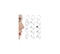 ZZHDCC 14K Gold Filled Nose Rings Studs 20G 316L Surgical Steel Nose Ring 14Pcs L Shaped Nose Studs CZ Hoop Nose Rings Set for Women Men Nose Piercing Jewelry, Stainless Steel, no gemstone