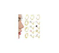 ZZHDCC 14K Gold Filled Nose Rings Studs 20G 316L Surgical Steel Nose Ring 14Pcs L Shaped Nose Studs CZ Hoop Nose Rings Set for Women Men Nose Piercing Jewelry, Stainless Steel, no gemstone