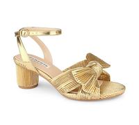 Zzheels Women's Bow Knot Heeled Sandals Open Toe High Block Ankle Strap Chunky Heels Bride Wedding Shoes, 2"bright Gold, 5 UK