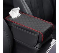 ZZHIOJNK Car Center Console Pad for Audi Q6 e-tron 2024 2025, Console Armrest Protector Cover with Pocket Tissue Box Hole Car Accessories,Black-Red
