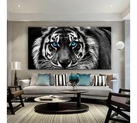ZZHL Wall Art Canvas Painting Blue Eyes Tiger Black White Tigers Posters Prints Animals Printed Pictures Home Decor-80x160cm Frameless