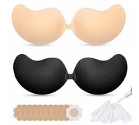 ZzhLEYILE 2 Pack Sticky Bra Push Up for Women, Reusable Stick on Push up Bra for Strapless Backless Bra for Backless Dresses, Weddings & Swimwear with Nipple Covers & Tape